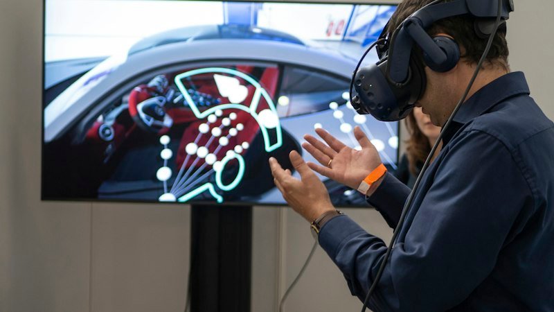 Doctor using virtual reality headset for metaverse-based patient care in a modern hospital