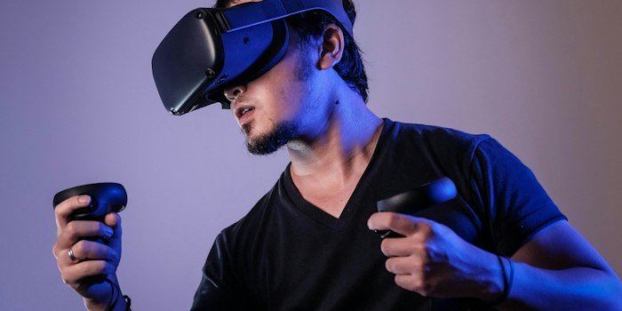 Patient undergoing virtual reality therapy session for anxiety treatment in a calming digital environment designed by therapists